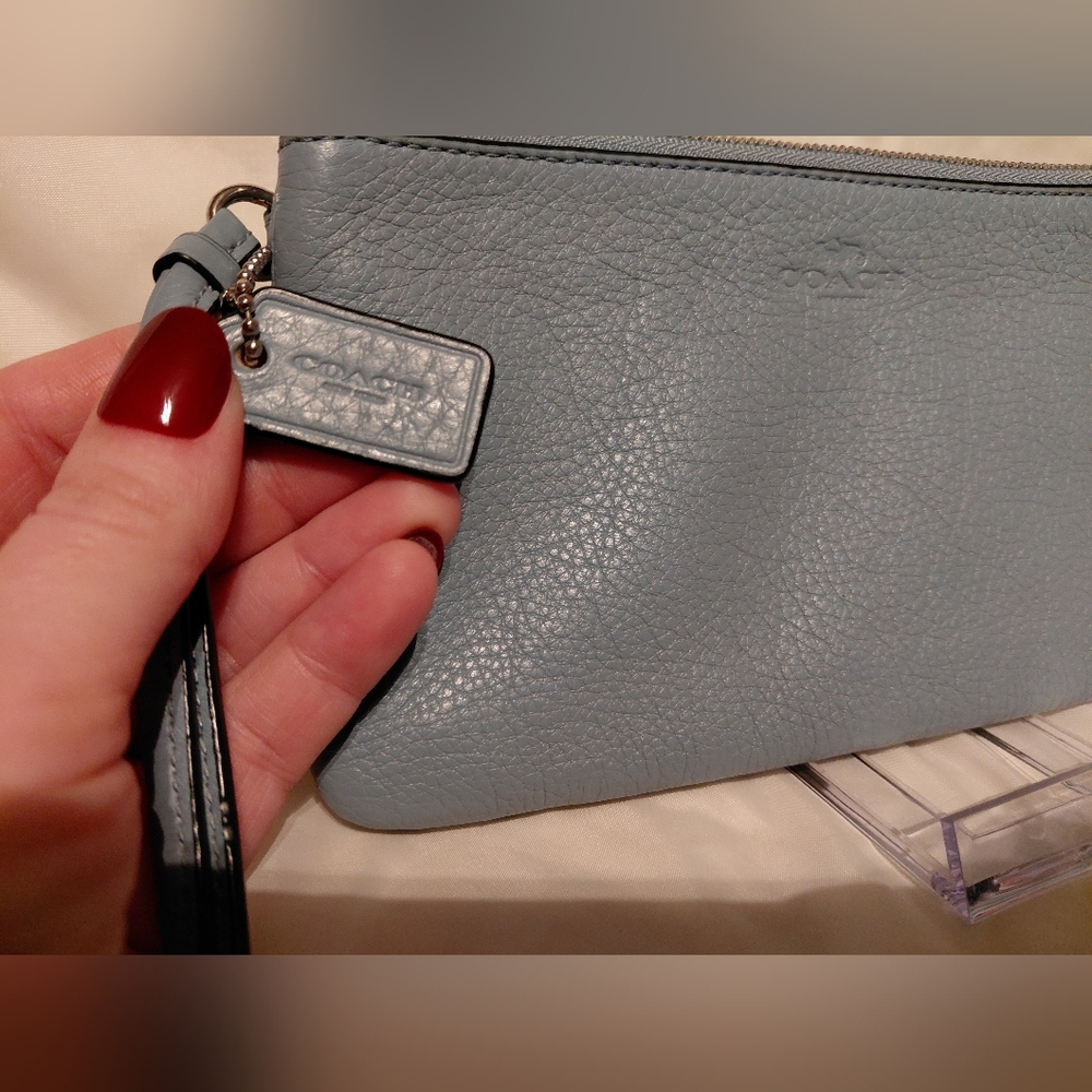 Coach Sky Blue Double Zip Leather Wristlet - Picture 6 of 6